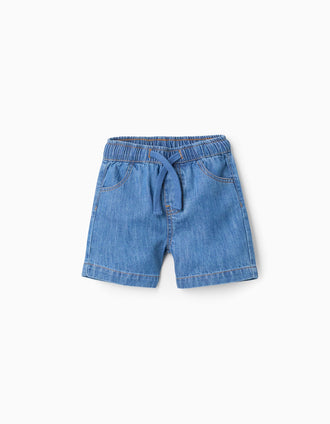 Midi denim pull-up shorts for baby boys, blue