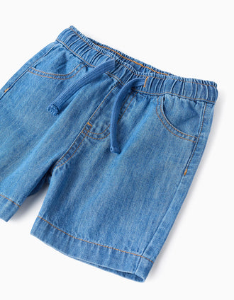 Midi denim pull-up shorts for baby boys, blue