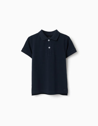 Short sleeve cotton piqué polo shirt for boys, dark blue