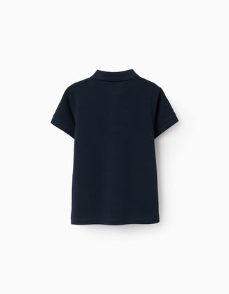 Short sleeve cotton piqué polo shirt for boys, dark blue