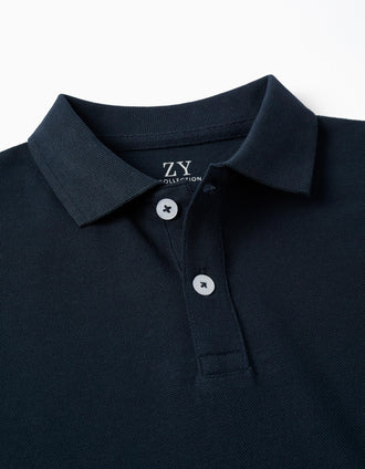 Short sleeve cotton piqué polo shirt for boys, dark blue
