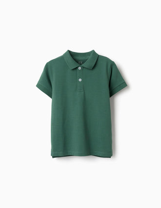 Short sleeve cotton piqué polo shirt for boys, dark green
