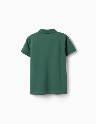 Short sleeve cotton piqué polo shirt for boys, dark green
