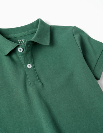 Short sleeve cotton piqué polo shirt for boys, dark green