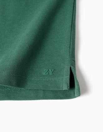 Short sleeve cotton piqué polo shirt for boys, dark green