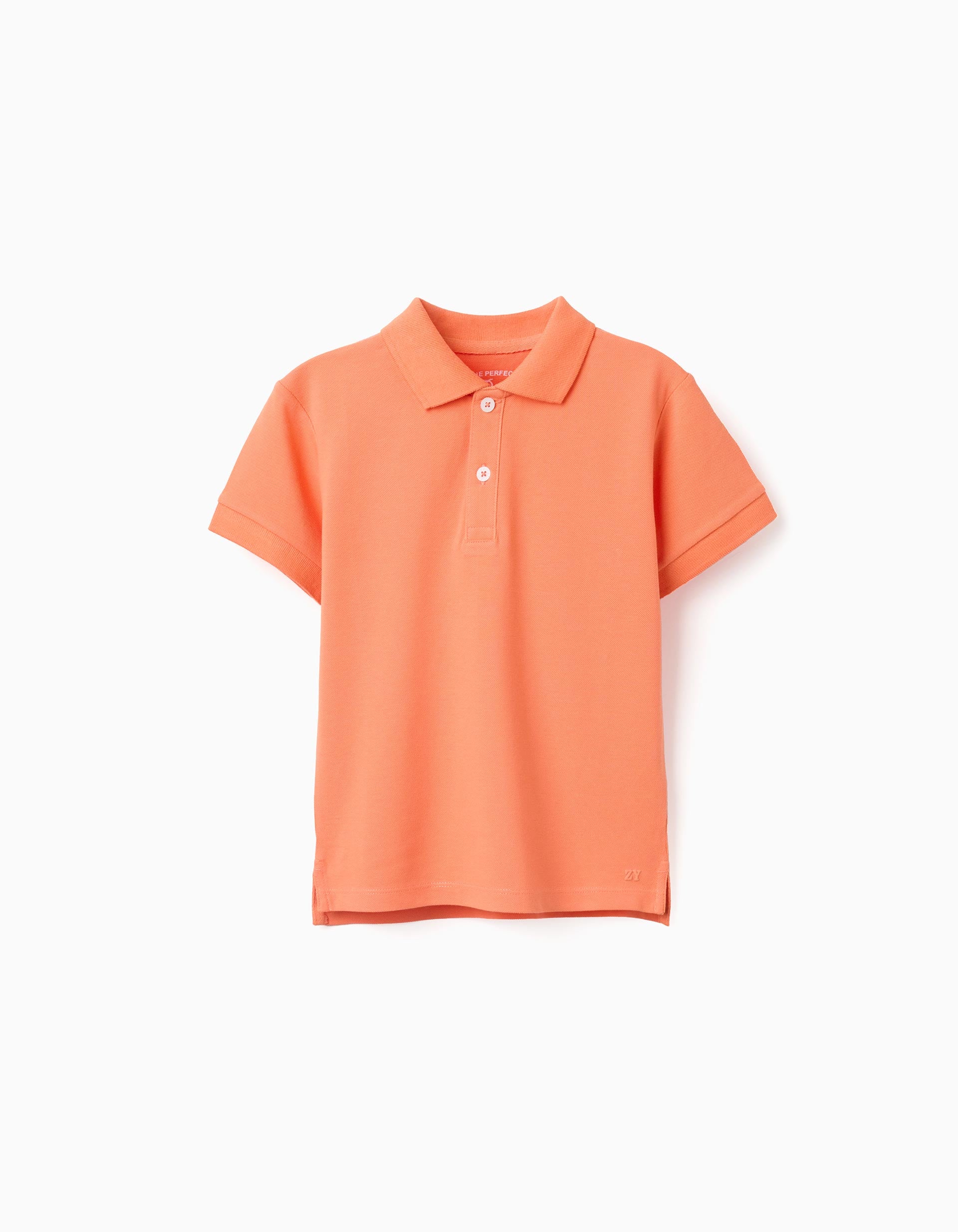 Short sleeve cotton piqué polo shirt for boys, orange