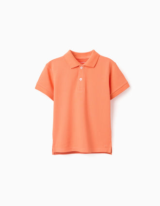 Short sleeve cotton piqué polo shirt for boys, orange