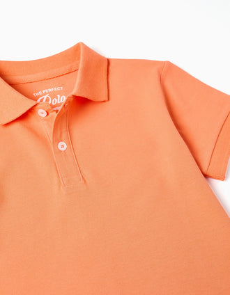 Short sleeve cotton piqué polo shirt for boys, orange