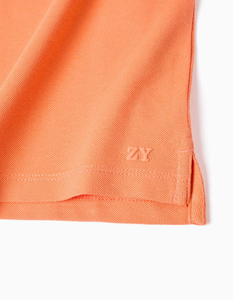 Short sleeve cotton piqué polo shirt for boys, orange