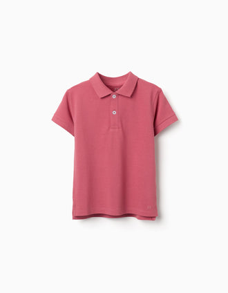 Short sleeve cotton piqué polo shirt for boys, coral