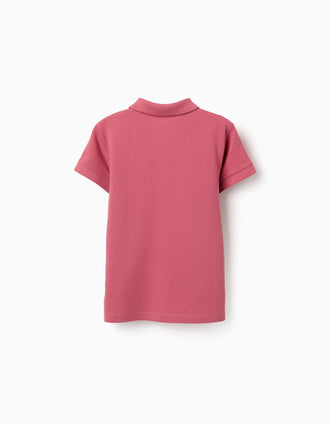 Short sleeve cotton piqué polo shirt for boys, coral