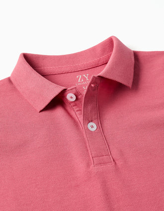 Short sleeve cotton piqué polo shirt for boys, coral