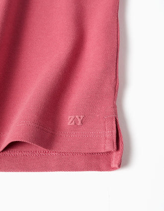 Short sleeve cotton piqué polo shirt for boys, coral
