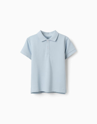 Polo en piqué de coton à manches courtes pour garçon, bleu clair