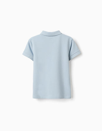 Polo en piqué de coton à manches courtes pour garçon, bleu clair