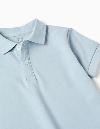 Polo en piqué de coton à manches courtes pour garçon, bleu clair