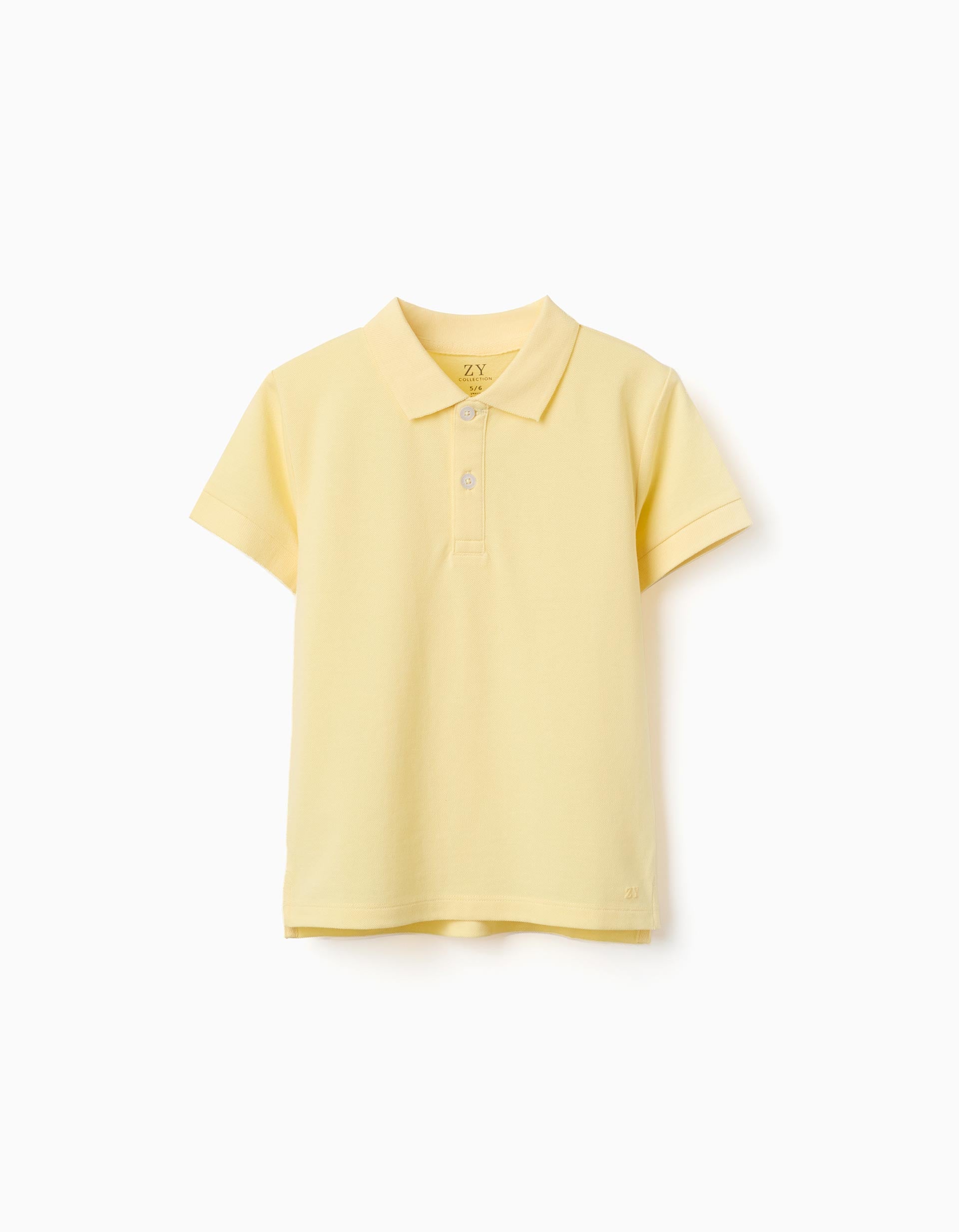 Short sleeve cotton piqué polo shirt for boys, yellow