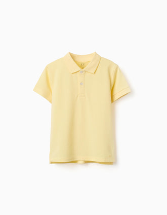 Short sleeve cotton piqué polo shirt for boys, yellow