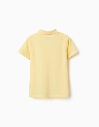 Short sleeve cotton piqué polo shirt for boys, yellow