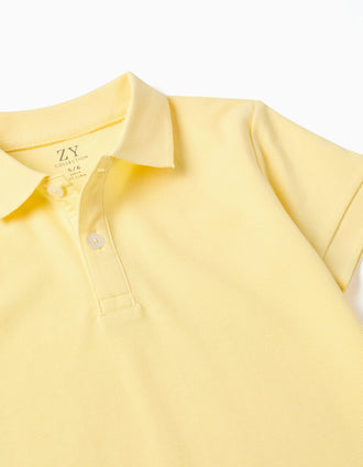 Short sleeve cotton piqué polo shirt for boys, yellow