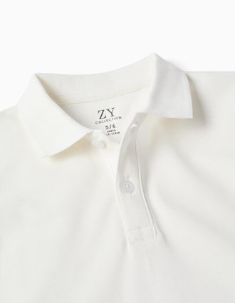 Short sleeve cotton piqué polo shirt for boys, white