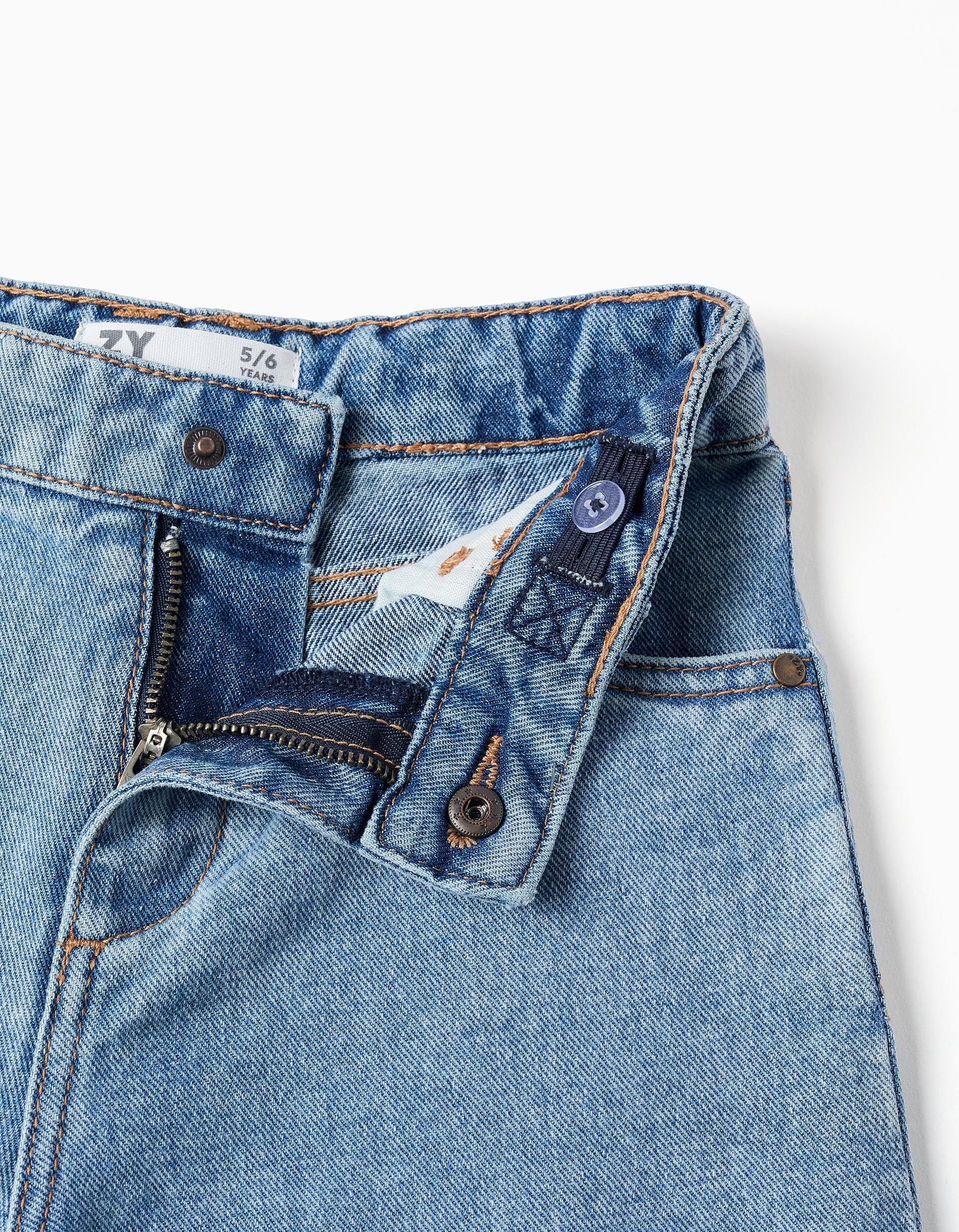 Calças de ganga wide leg com bainhas desfiadas para menina, azul-claro