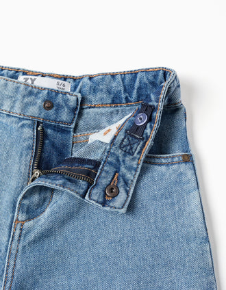 Jean à jambe large et ourlets effilochés pour fille, bleu clair