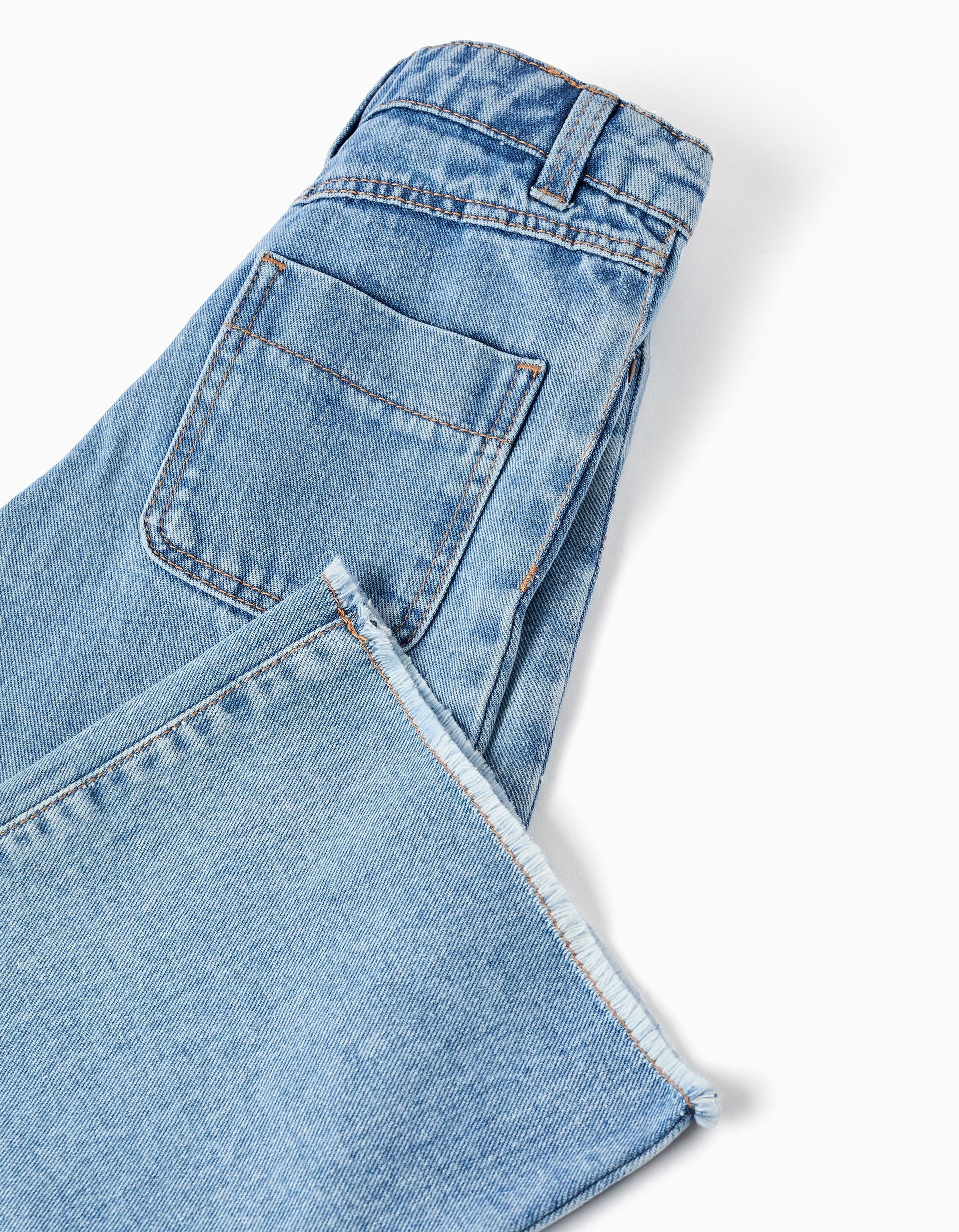 Calças de ganga wide leg com bainhas desfiadas para menina, azul-claro