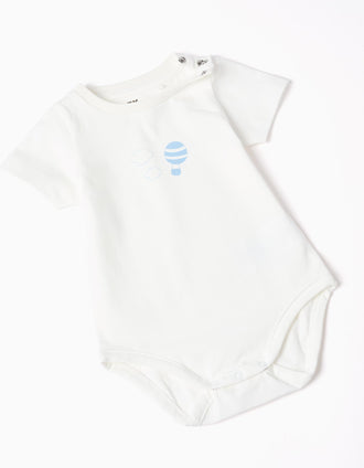 Bodysuit with print + denim jumpsuit for newborn boys, white/blue