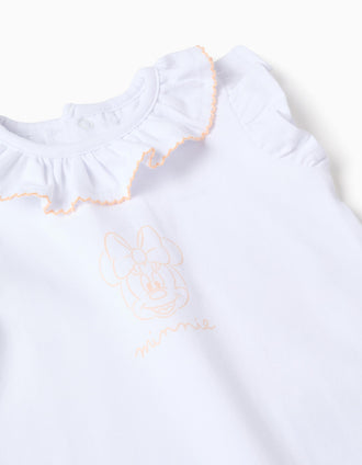 Bodysuit + bloomers with Minnie print for newborn girls, white/orange