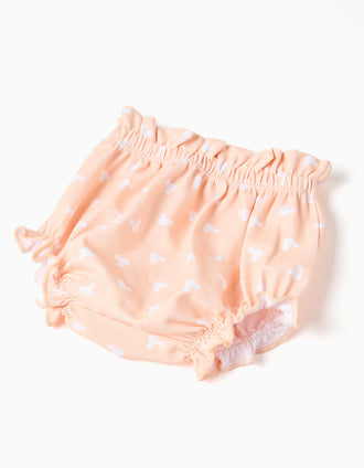 Bodysuit + bloomers with Minnie print for newborn girls, white/orange