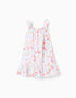 Vestido sem mangas de algodão com motivo de praia para bebé menina, branco