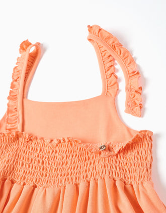 Sleeveless cotton dress with ruffled straps for girls, orange