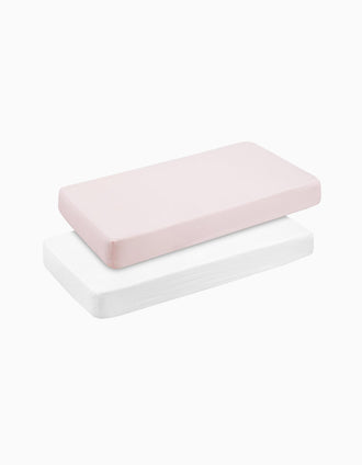 Pack de 2 Draps Housse avec Élastique Cambrass 60x120 cm, Rose Bébé/Blanc