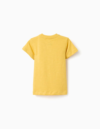 T-shirt de algodão com estampado de tigre para bebé menino, amarelo