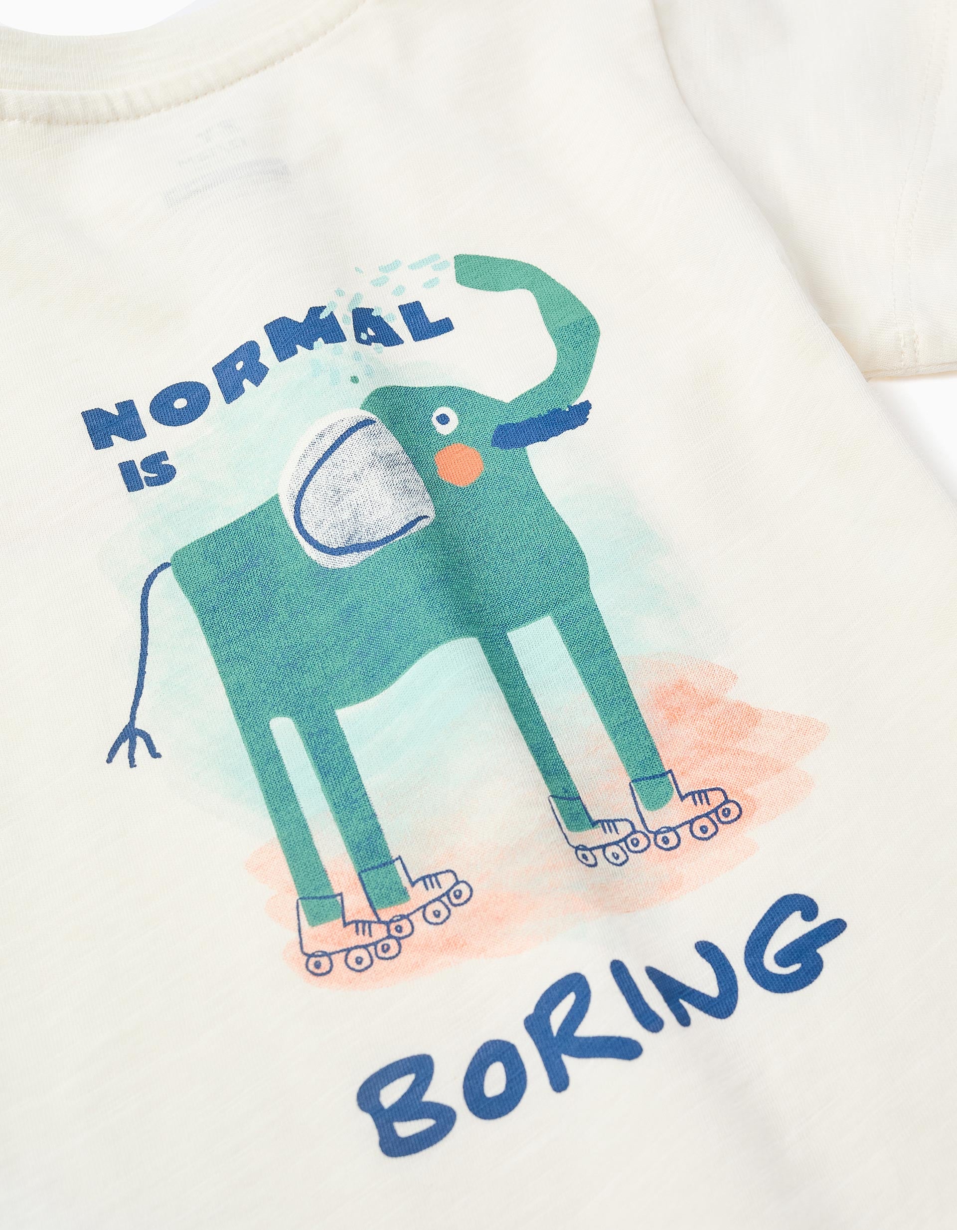 T-shirt en coton avec imprimé éléphant pour bébé garçon, beige clair