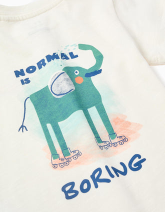 T-shirt de algodão com elefante estampado para bebé menino, bege-claro