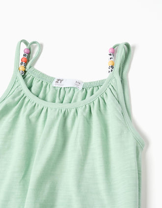 Macacão curto sem mangas de algodão para menina, verde-claro