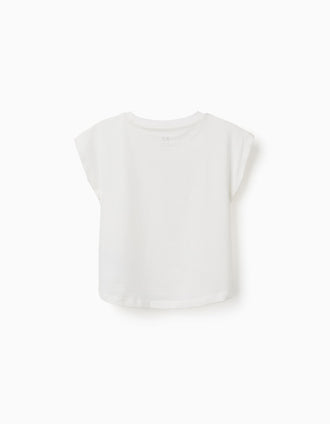 Cotton T-shirt with summer print for girls, white