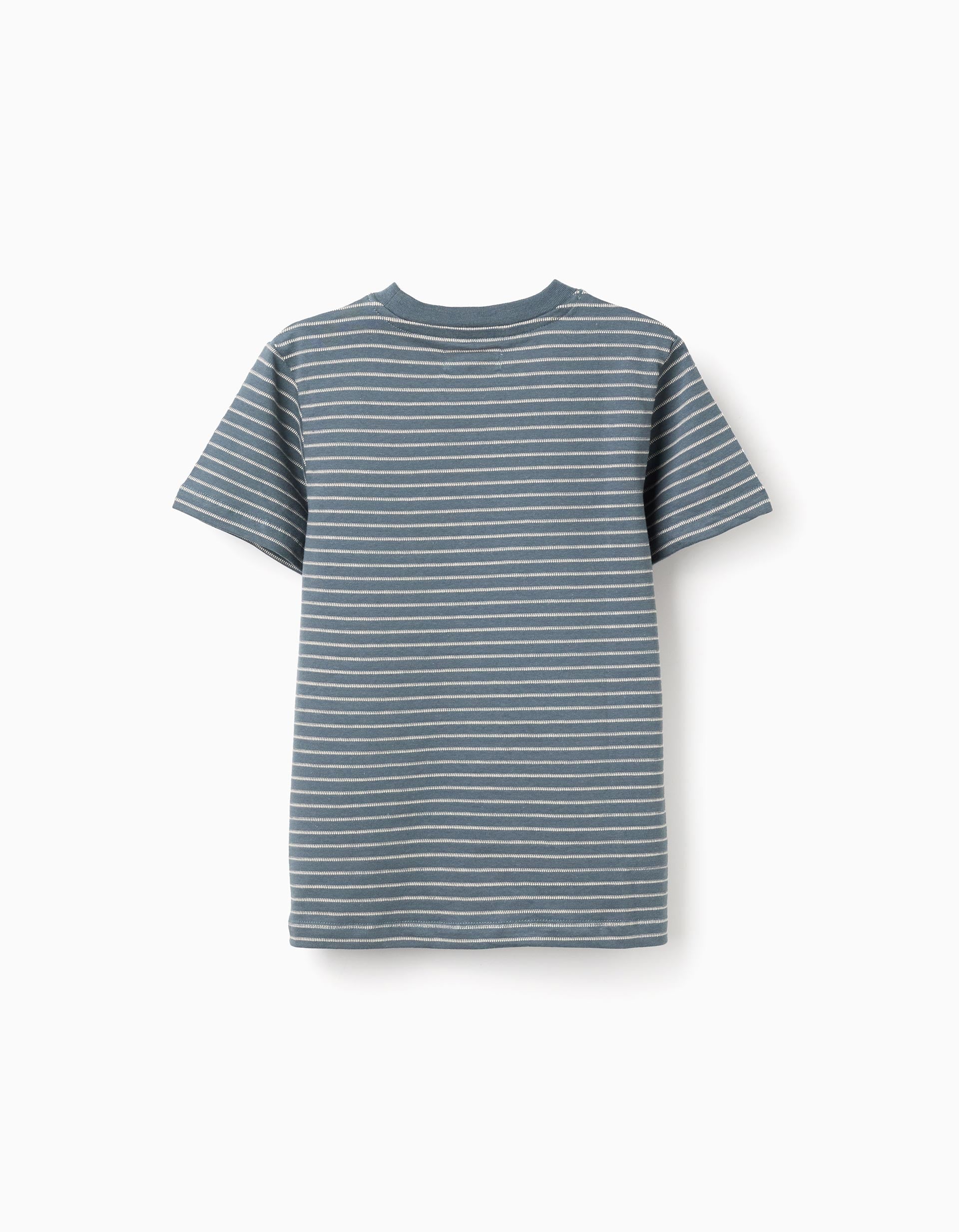 T-shirt en coton avec rayures en jacquard pour garçon, bleu/beige