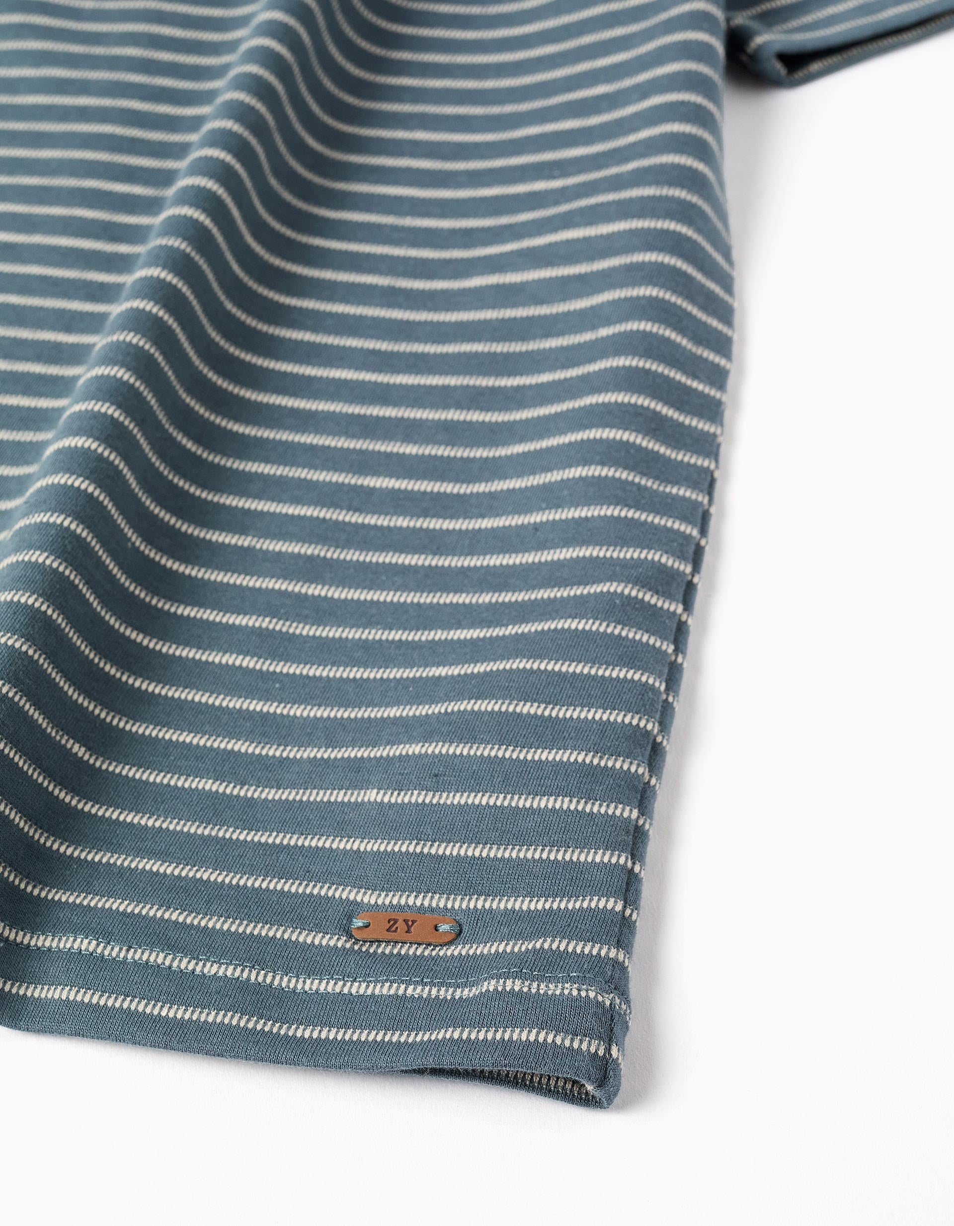 T-shirt en coton avec rayures en jacquard pour garçon, bleu/beige