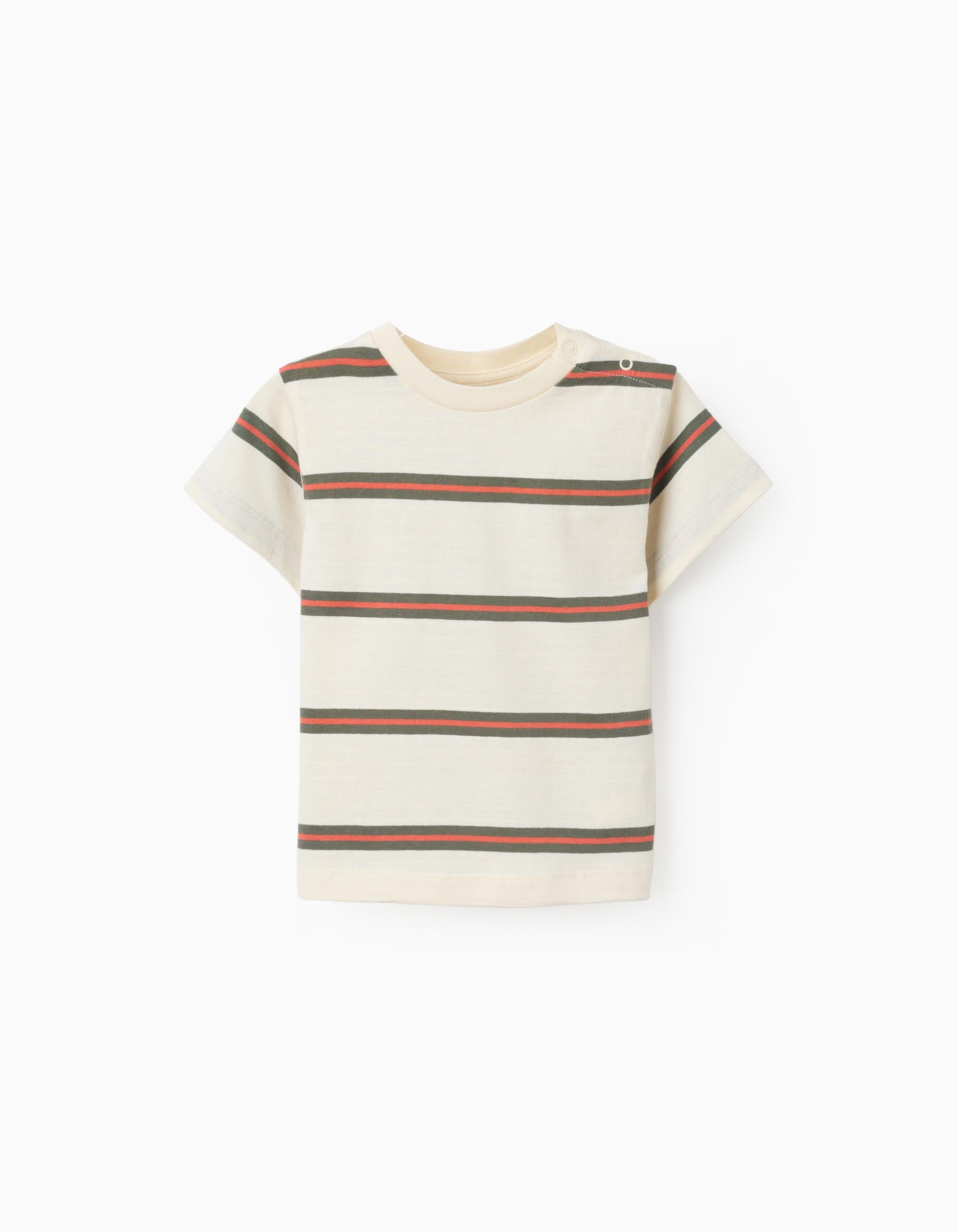 T-shirt en coton à rayures pour bébé garçon, beige/orange/vert