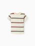 Striped cotton T-shirt for baby boys, beige/orange/green