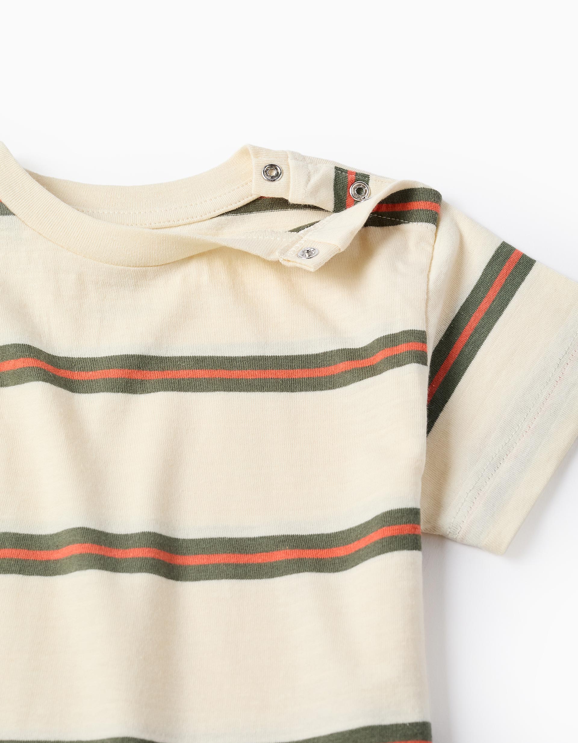 T-shirt en coton à rayures pour bébé garçon, beige/orange/vert