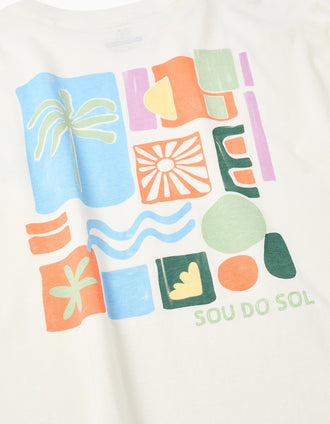 Cotton T-shirt with colourful beach prints for boys, white