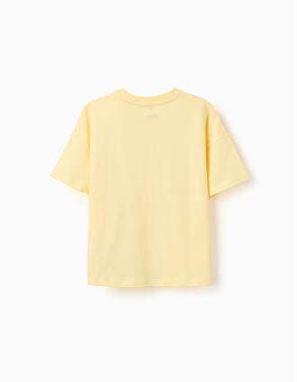Cotton T-shirt with Pé na Areia print for boys, yellow