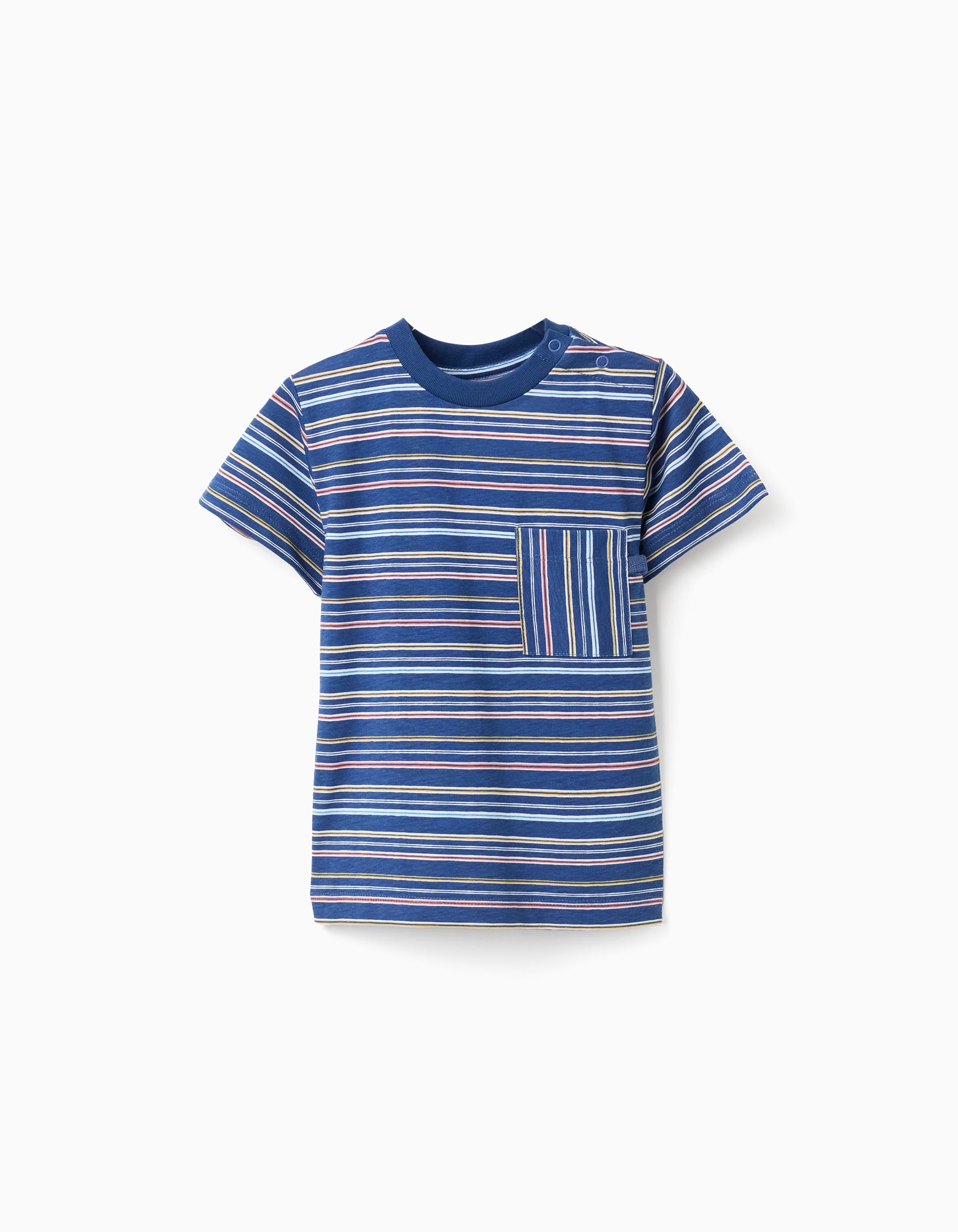 T-shirt en coton à rayures et poche pour bébé garçon, multicolore