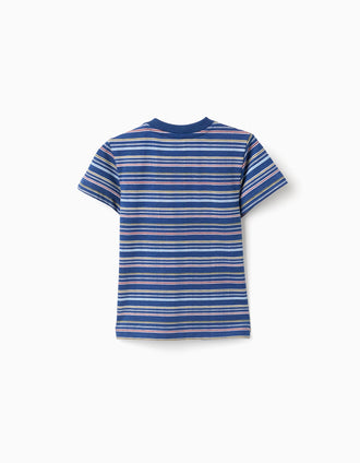Striped cotton T-shirt with chest pocket for baby boys, multicolour