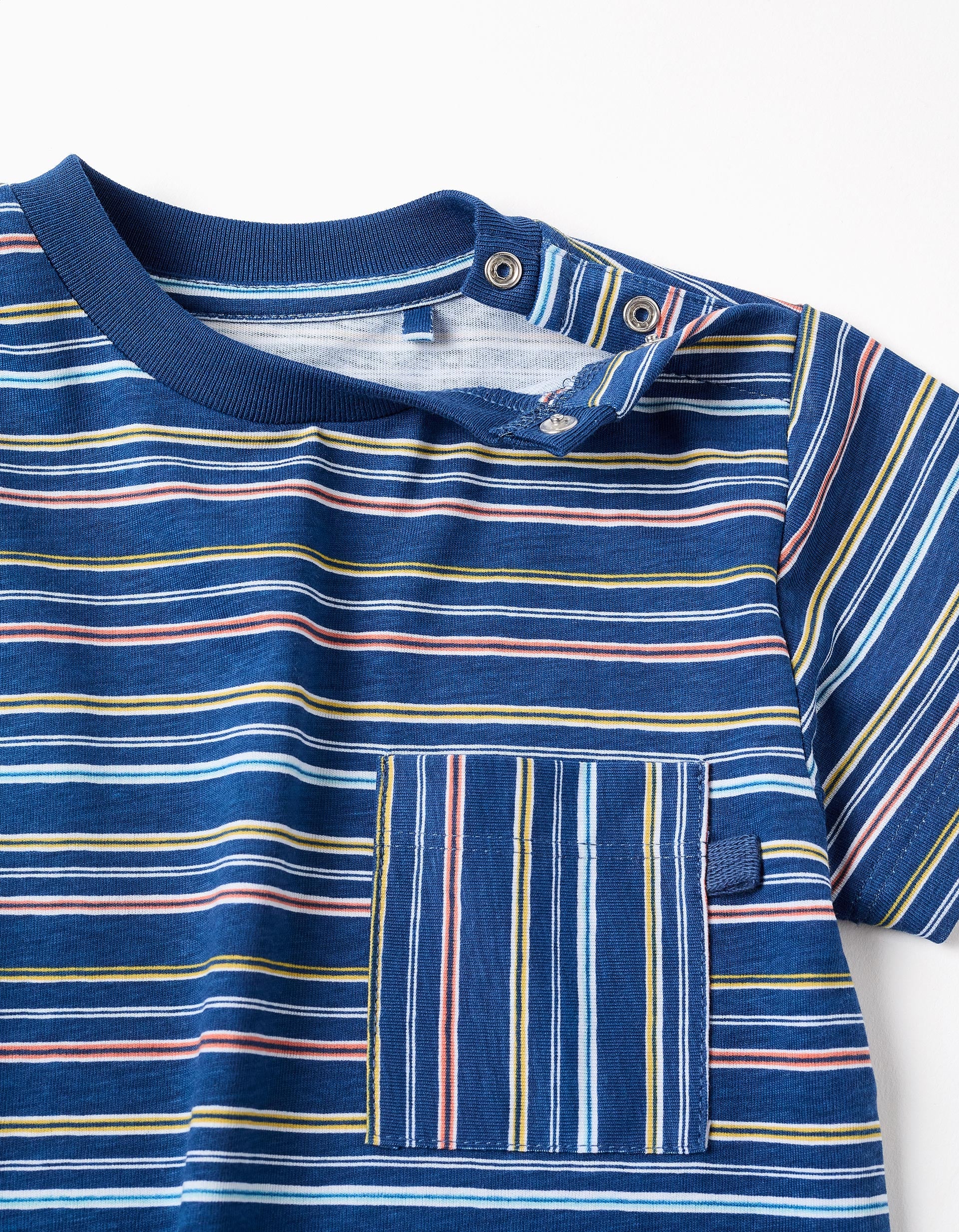 T-shirt en coton à rayures et poche pour bébé garçon, multicolore