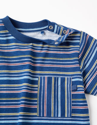 Striped cotton T-shirt with chest pocket for baby boys, multicolour